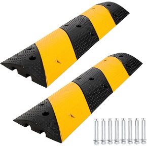 72inch Rubber Speed Bumps 2 Pack, 66000 LB Capacity Heavy-Duty Speed Humps with 4 Terminals 6 Bolts for Parking Lots, Roads, Schools, Warehouses, Hotels, 6ft in Kuwait
