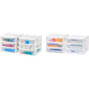 IRIS USA Medium 3-Drawer Desktop Organizer with Open Tray Top, 2 Pack, Plastic Drawer Storage Container for Stationery Art Craft Supplies, White in Kuwait