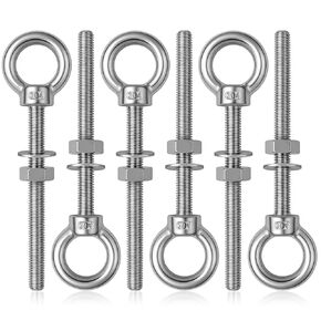 6 عبوات من مسامير العين، بطول 3/8 بوصة × 4 بوصة، مسمار عين من الفولاذ المقاوم للصدأ مع كتف، حلقة رفع للكتف شديدة التحمل، مسامير ذات عيون ملولبة مع غسالات صواميل للأماكن الخارجية والداخلية in Kuwait