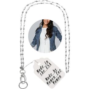 Hidden Hollow Beads Stainless Steel Chain Women's Lanyard, Stronger, Made in USA Teacher ID Badge Card Holder Keys - Stainless Steel - Non Breakaway in Kuwait