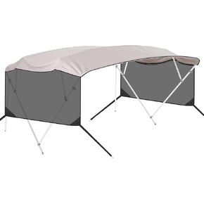 GarveeLife Universal 4 Bow Boat Bimini Top Replacement Canvas & Detachable Side Curtain with Storage Boot, 600D Marine Grade Sun Shade Boat Canopy Cover, No Frame, 8'L*97"-103" W, Grey in Kuwait