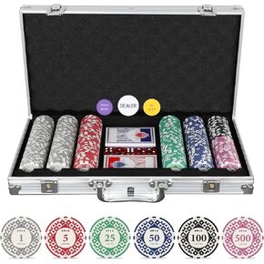 SHANTRA 500 PCS Poker Chips Poker Sets with Aluminum Case, Texas Hold’Em Poker Set with 11.5 Gram Numbered Chips, Casino Chip Sets with 2 Decks of Plastic Playing Cards for Blackjack Gambling Games in Kuwait