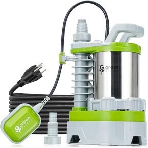 Green Expert Submersible Sump Pump, 1.5HP 5500GPH Effluent/Sewage Pump for Dirty Water, Auto/Manual Tethered Float, Adjustable Intake Base, 25ft Cord, Solids up to 0.8in, Basement Pit Drainage in Kuwait