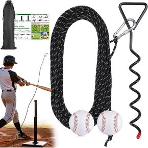 TOBWOLF Baseball & Softball Swing Trainer, Replaceable Practice Baseball on Rope with Heavy-Duty Ground Stake, Solo Swing Practice in Backyard & Get 50ft of Flight Feedback, Ideal for Baseball Players in Kuwait
