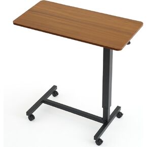 طاولة سرير جانبية من Careboda ذات ارتفاع هوائي قابل للتعديل مع عجلات - طاولة جانبية لسرير دوار للمنزل والمكتب والمستشفى - بني in Kuwait