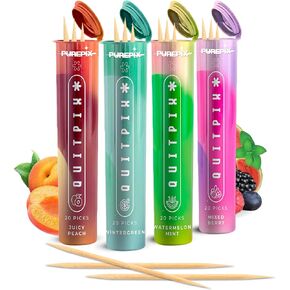 QuitPix Extra Thick Flavored Toothpicks – Quit Smoking Oral Fixation with NAC & L-Theanine – Nicotine Free Infused Toothpicks, Sugar Free, Vegan, 5 Flavor Variety Pack (100ct) Pack of 2 in Kuwait