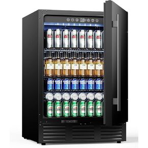 24 In Beverage Refrigerator, 112 Cans & 8 Bottles Wine Fridge with Double-Layer Glass Door, Built-In or Freestanding Wine and Beverage Refrigerator, Under Counter Fridge for Home/Bar/Cafe in Kuwait