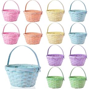 12 Pcs Easter Bamboo Woven Baskets with Handles Round Basket Bamboo Gifts Basket for Easter Party Favors Gifts Supplies Decor in Saudi Arabia
