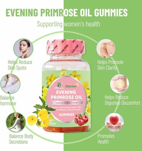 Evening Primrose Oil Gummies, Superior Women's Multi, Support PMS Balances Hormones & Keep Skin Smooth, 60 Count in Kuwait