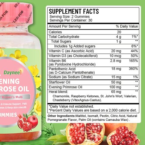 Evening Primrose Oil Gummies, Superior Women's Multi, Support PMS Balances Hormones & Keep Skin Smooth, 60 Count in Kuwait