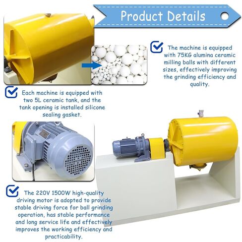 Horizontal Ball Mill 220V 50KG/110LB Capacity Laboratory Grinder for Powder Blending, Sample Pulverizing, and Nano Material Dispersion with Alumina Ceramic Jars in Saudi Arabia