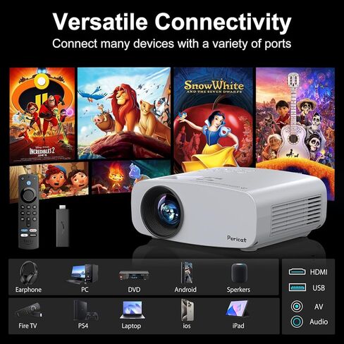 Projector with WiFi and Bluetooth, Pericat 13000L 4K Supported Native 1080P Projector, Portable Movie Outdoor Projector for Home Theater, Mini Projector Compatible w/ PC, HDMI, USB, TV Stick, PS5 in Kuwait
