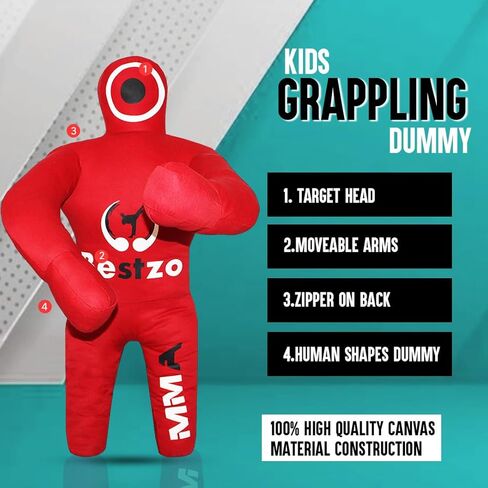 دمية Bestzo Kids MMA Grappling Dummy - حقيبة تدريب غير مملوءة من القماش للمصارعة وBJJ للجودو والكاراتيه والدفاع عن النفس (48 بوصة) in Kuwait