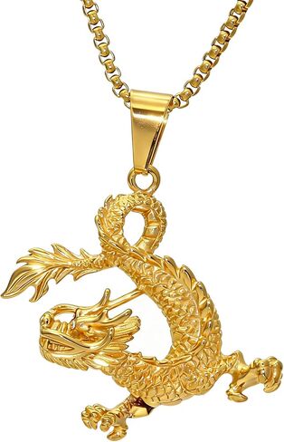 قلادة على شكل تنين من الفولاذ المقاوم للصدأ مطلية بالذهب عيار 18 قيراط وهيب هوب من فوسامك in Kuwait