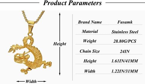 قلادة على شكل تنين من الفولاذ المقاوم للصدأ مطلية بالذهب عيار 18 قيراط وهيب هوب من فوسامك in Kuwait
