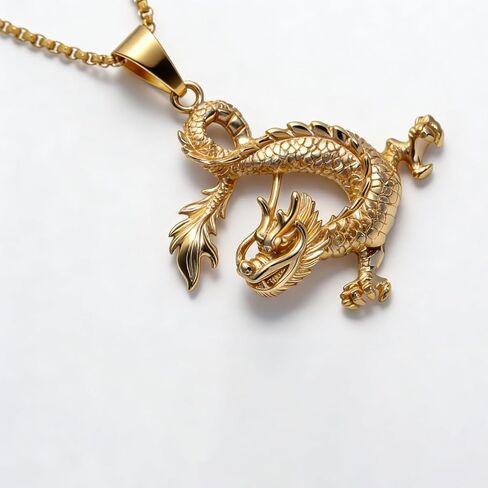 قلادة على شكل تنين من الفولاذ المقاوم للصدأ مطلية بالذهب عيار 18 قيراط وهيب هوب من فوسامك in Kuwait