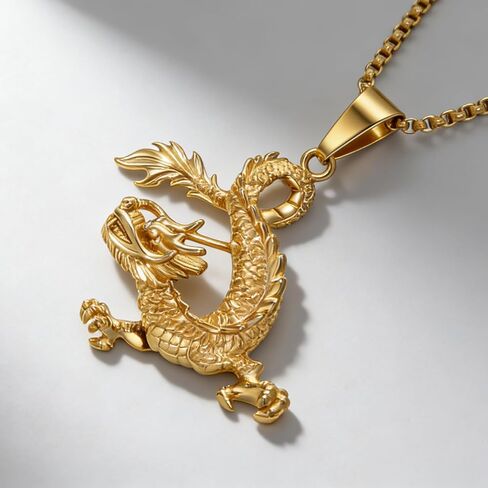 قلادة على شكل تنين من الفولاذ المقاوم للصدأ مطلية بالذهب عيار 18 قيراط وهيب هوب من فوسامك in Kuwait