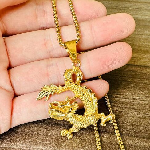 قلادة على شكل تنين من الفولاذ المقاوم للصدأ مطلية بالذهب عيار 18 قيراط وهيب هوب من فوسامك in Kuwait