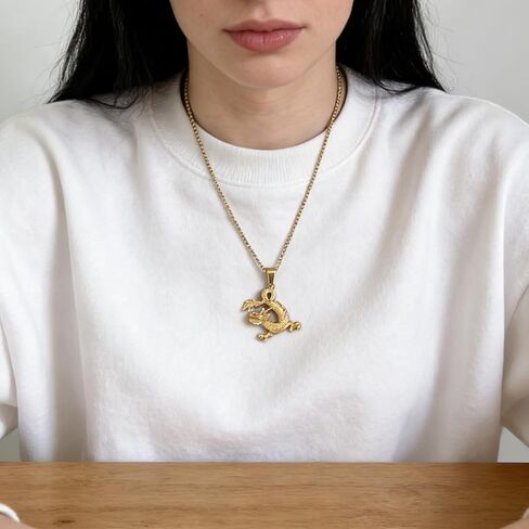 قلادة على شكل تنين من الفولاذ المقاوم للصدأ مطلية بالذهب عيار 18 قيراط وهيب هوب من فوسامك in Kuwait