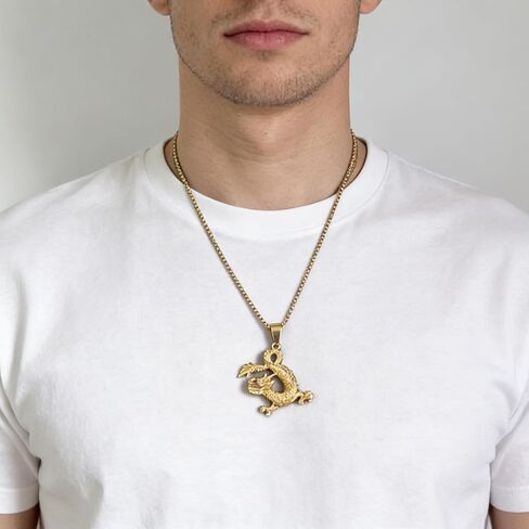قلادة على شكل تنين من الفولاذ المقاوم للصدأ مطلية بالذهب عيار 18 قيراط وهيب هوب من فوسامك in Kuwait