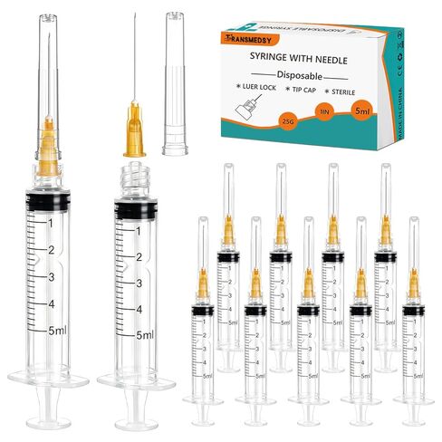 محاقن Luer Lock 5ml/cc مع إبرة 25Ga 1 بوصة، مستلزمات مختبر معبأة بشكل فردي، عبوة من 20 قطعة in Saudi Arabia