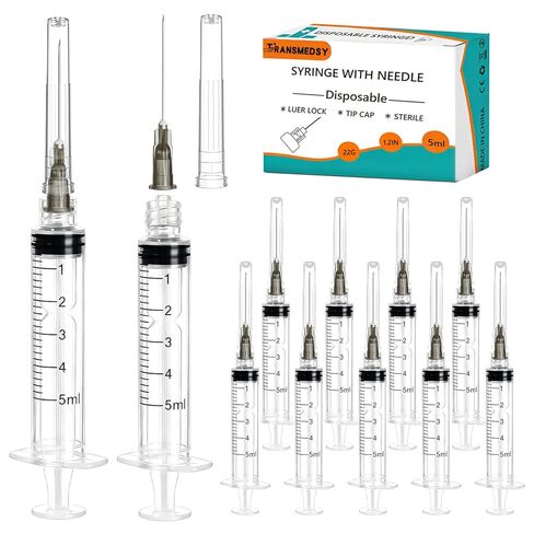 محاقن Luer Lock 5ml/cc مع إبرة 25Ga 1 بوصة، مستلزمات مختبر معبأة بشكل فردي، عبوة من 20 قطعة in Kuwait