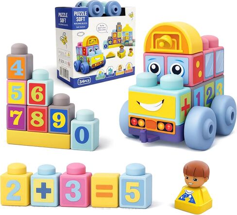 Soft Building Blocks for Toddlers, Baby Blocks Stacking Blocks for Toddlers 1-3 STEM Toddler Gifts, Baby Soft Rubber Block Compatible with Mega Building Blocks for Preschool, 40 PCS in Kuwait
