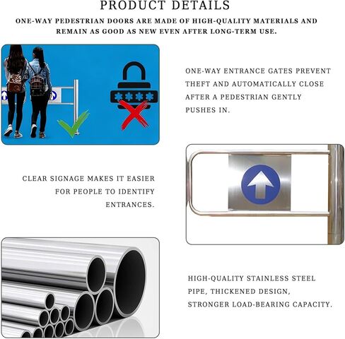 بوابة التأرجح التلقائية ذات المدخل الواسع من الفولاذ المقاوم للصدأ، باب يدوي، بوابة تأرجح يدوية 90 درجة مع آلية الإغلاق الذاتي - بوابة مشاة متينة مثبتة بعد التثبيت للسوبر ماركت والمستودع in Kuwait