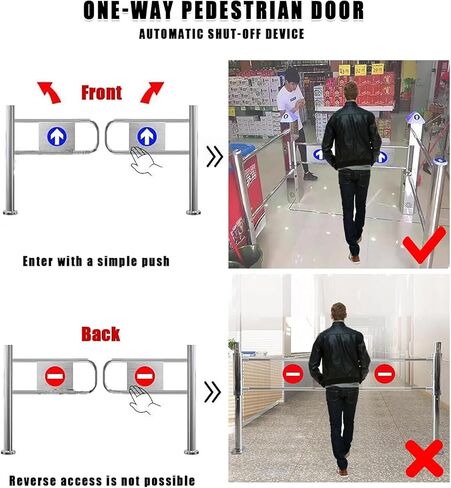 بوابة تأرجح أوتوماتيكية واسعة من الفولاذ المقاوم للصدأ، باب يدوي، بوابة تأرجح أوتوماتيكية ذاتية الإغلاق لمحلات السوبر ماركت والأسوار الصناعية - تصميم آمن، متين، سهل التركيب، ثانية in Kuwait