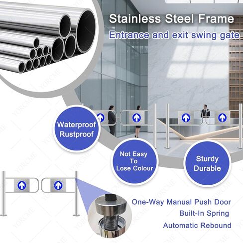 بوابة تأرجح أوتوماتيكية واسعة من الفولاذ المقاوم للصدأ، باب يدوي، بوابة تأرجح أمان ذاتية الإغلاق لمداخل السوبر ماركت والمستودعات - متينة، سهلة التركيب، تحكم آمن في الوصول، معرف in Kuwait