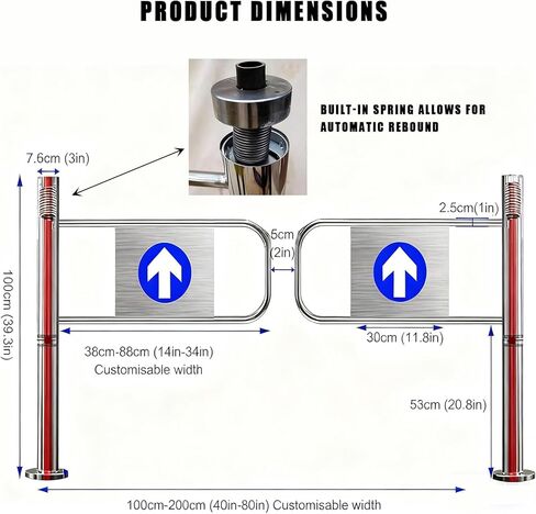 بوابة تأرجح أوتوماتيكية واسعة من الفولاذ المقاوم للصدأ، باب يدوي، بوابة تأرجح أوتوماتيكية لمحلات السوبر ماركت - باب متين ذاتي الإغلاق في اتجاه واحد، وصول يدوي للمشاة بزاوية 90 درجة، للخدمة الشاقة in Kuwait