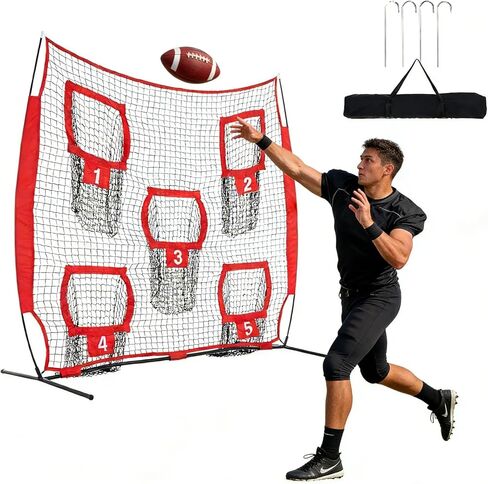7x7ft Football Throwing Net Football Target Quarterback Training Equipment with 5 Targets Great for Quarterback & Youth Practice Includes Compact Carrying Bag in Saudi Arabia
