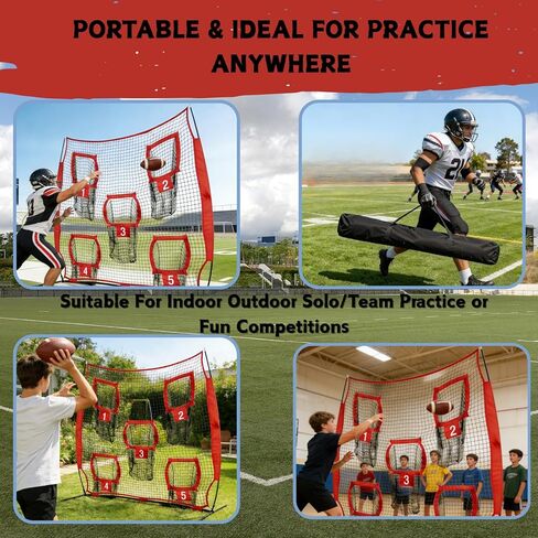 7x7ft Football Throwing Net Football Target Quarterback Training Equipment with 5 Targets Great for Quarterback & Youth Practice Includes Compact Carrying Bag in Saudi Arabia