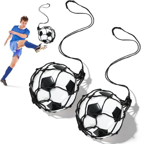 Soccer Kick Trainer 2PCS Adjustable Return Net Football Training Aid for Throw Solo Juggling Practice, Football Training Equipment, Fits Size 3 4 5 Balls with Return Net for Boys, Girls in Saudi Arabia