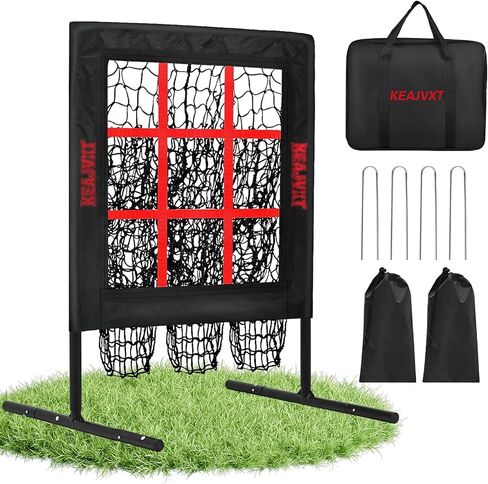 9 Hole Pitching Net with Strike Zone, Baseball Softball Pitching Target, Portable Adjustable Height Pitcher Training Equipment, More Stable Base Design in Saudi Arabia