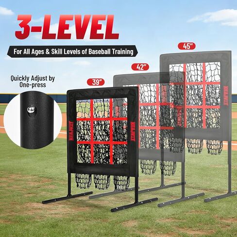9 Hole Pitching Net with Strike Zone, Baseball Softball Pitching Target, Portable Adjustable Height Pitcher Training Equipment, More Stable Base Design in Saudi Arabia
