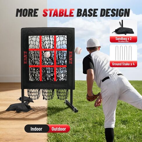 9 Hole Pitching Net with Strike Zone, Baseball Softball Pitching Target, Portable Adjustable Height Pitcher Training Equipment, More Stable Base Design in Saudi Arabia