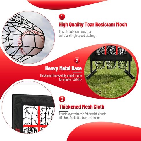 9 Hole Pitching Net with Strike Zone, Baseball Softball Pitching Target, Portable Adjustable Height Pitcher Training Equipment, More Stable Base Design in Saudi Arabia