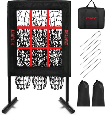 9 Hole Pitching Net with Strike Zone, Baseball Softball Pitching Target, Portable Adjustable Height Pitcher Training Equipment, More Stable Base Design in Saudi Arabia