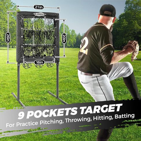 شبكة رمي، شبكة رمي بيسبول ذات 9 فتحات مع منطقة ضرب، شبكة كرة لينة قابلة للتعديل للارتفاع، الرمي، دقة الضرب، هدف رمي البيسبول مع أكياس الرمل، أوتاد أرضية in Kuwait