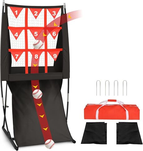 شبكة رمي 9 فتحات من Storgem مع منطقة ضربة، شبكة هدف رمي الكرة اللينة للبيسبول مع إرجاع الكرة تلقائيًا، معدات تدريب إبريق محمولة قابلة للتعديل، حقيبة حمل in Kuwait