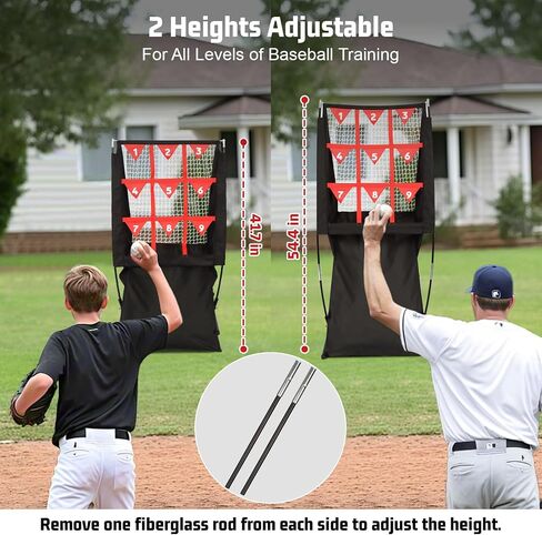 شبكة رمي 9 فتحات من Storgem مع منطقة ضربة، شبكة هدف رمي الكرة اللينة للبيسبول مع إرجاع الكرة تلقائيًا، معدات تدريب إبريق محمولة قابلة للتعديل، حقيبة حمل in Kuwait