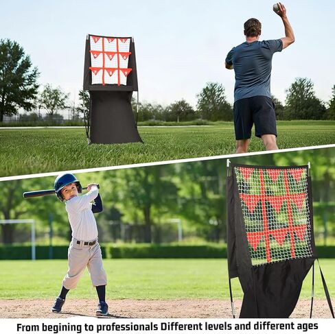 شبكة رمي 9 فتحات من Storgem مع منطقة ضربة، شبكة هدف رمي الكرة اللينة للبيسبول مع إرجاع الكرة تلقائيًا، معدات تدريب إبريق محمولة قابلة للتعديل، حقيبة حمل in Kuwait