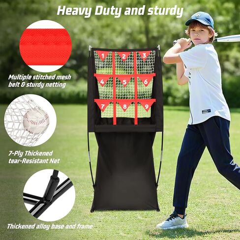 شبكة رمي 9 فتحات من Storgem مع منطقة ضربة، شبكة هدف رمي الكرة اللينة للبيسبول مع إرجاع الكرة تلقائيًا، معدات تدريب إبريق محمولة قابلة للتعديل، حقيبة حمل in Kuwait
