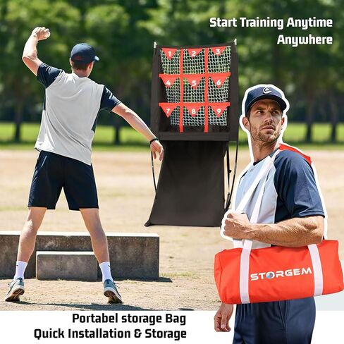 شبكة رمي 9 فتحات من Storgem مع منطقة ضربة، شبكة هدف رمي الكرة اللينة للبيسبول مع إرجاع الكرة تلقائيًا، معدات تدريب إبريق محمولة قابلة للتعديل، حقيبة حمل in Kuwait