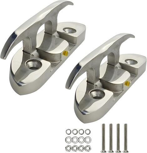 Heavy-Duty 2 Pack 316 Stainless Steel Folding Cleat, Flip-Up Boat Cleat with Backing Plate & Screws for Universal Mounting in Kuwait