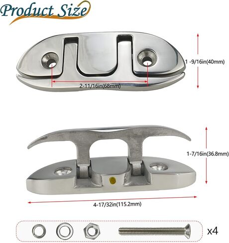 Heavy-Duty 2 Pack 316 Stainless Steel Folding Cleat, Flip-Up Boat Cleat with Backing Plate & Screws for Universal Mounting in Kuwait