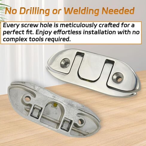 Heavy-Duty 2 Pack 316 Stainless Steel Folding Cleat, Flip-Up Boat Cleat with Backing Plate & Screws for Universal Mounting in Kuwait