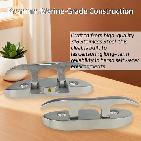 Heavy-Duty 2 Pack 316 Stainless Steel Folding Cleat, Flip-Up Boat Cleat with Backing Plate & Screws for Universal Mounting in Kuwait