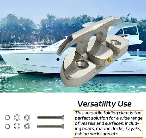 Heavy-Duty 2 Pack 316 Stainless Steel Folding Cleat, Flip-Up Boat Cleat with Backing Plate & Screws for Universal Mounting in Kuwait